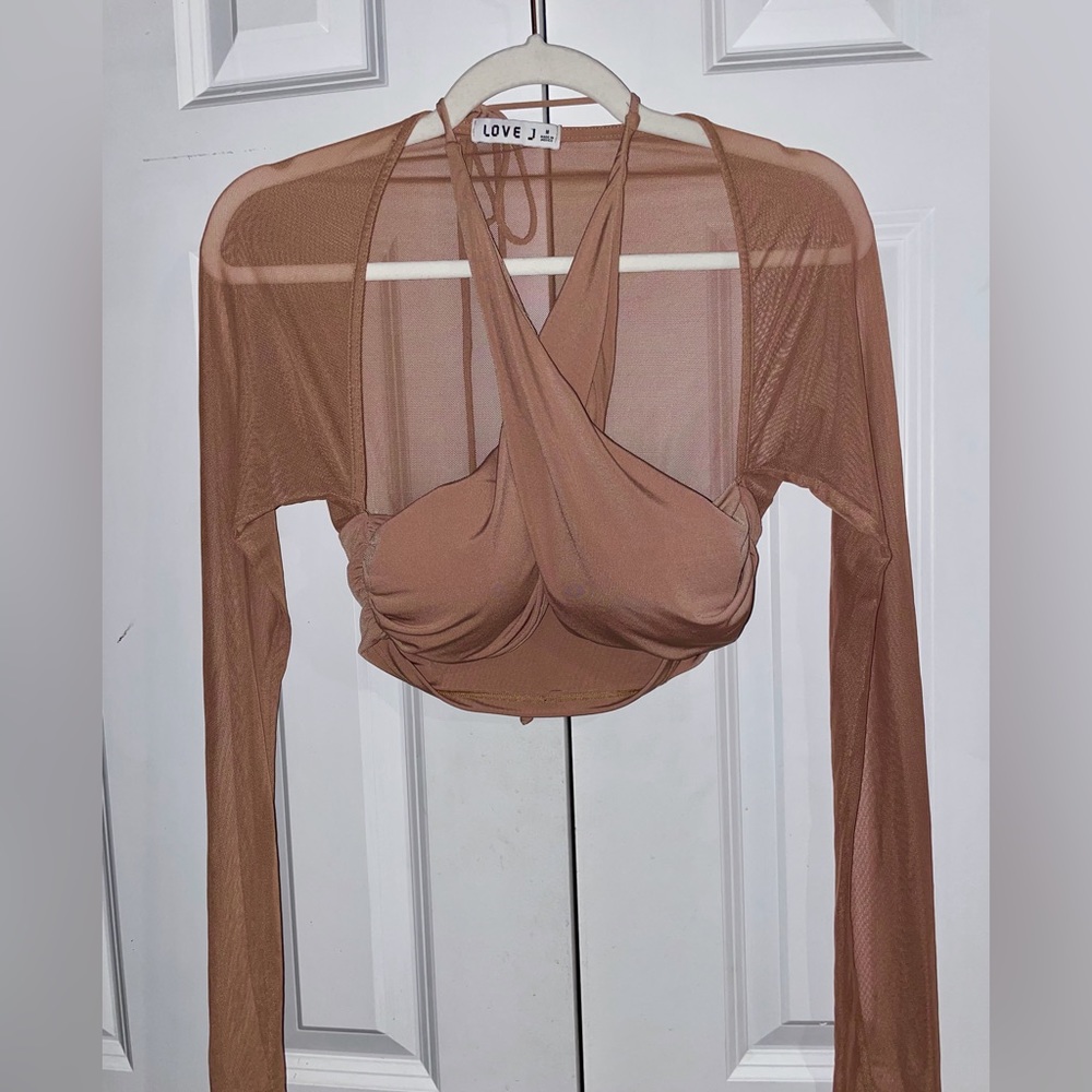 Nude/Tan Halter Cross Top